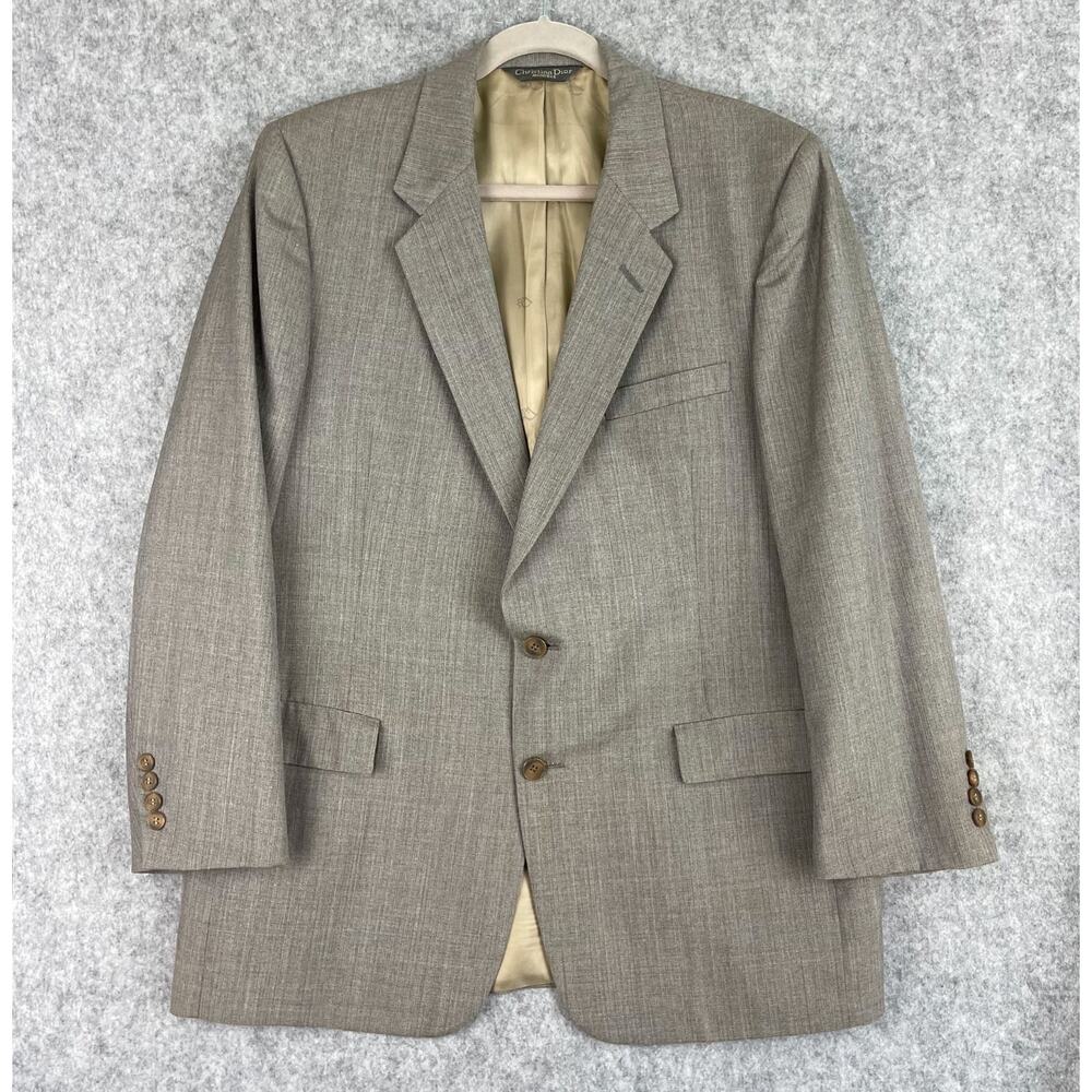 Vintage Christian Dior Monsieur Blazer Sport Coat Mens 44R Gray Taupe Pinstripe